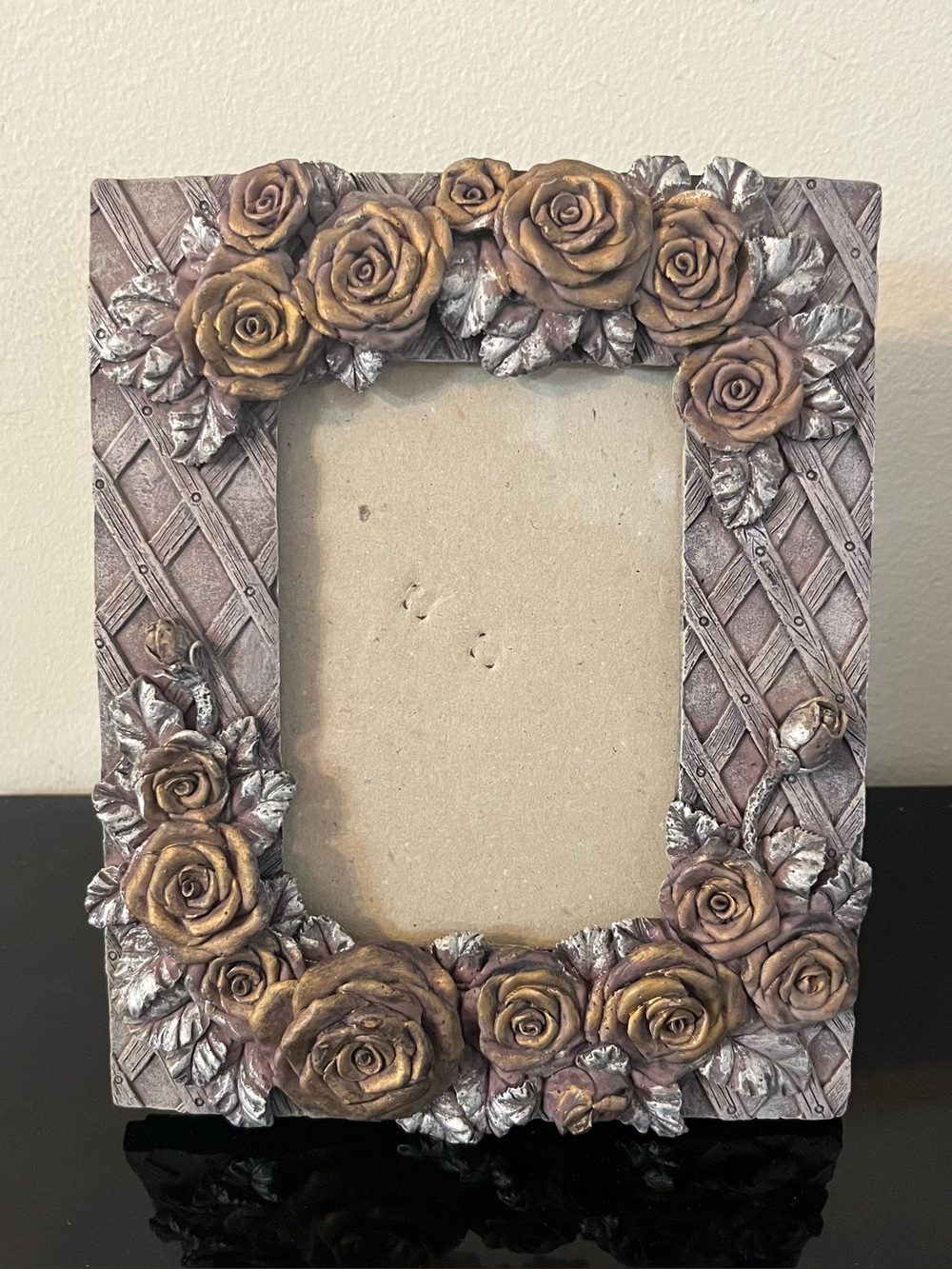Vintage Gold Roses Resin Picture Frame - fits 4x5.5 Photo